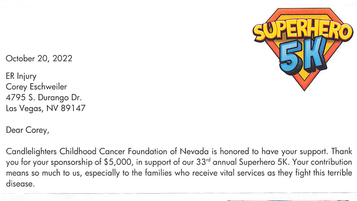 Candlelighters Childhood Cancer Foundation Letter of Gratitude